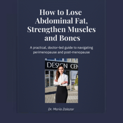 E-book cover: how to lose abdominal fat, strengthen muscles and bones after 40 | Dr Maria Zalazar
